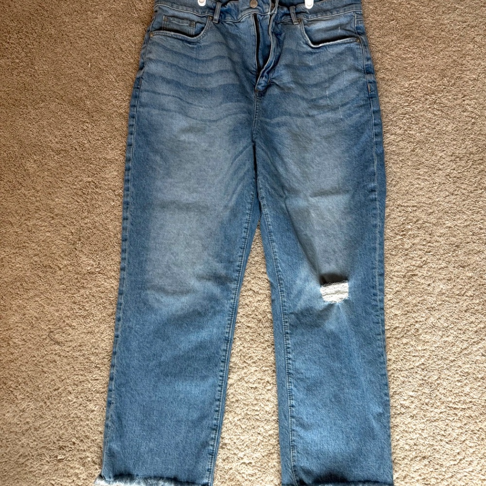 Loft High Rise Straight Cropped Jeans Raw Hem, Size 12/31 - Picture 4 of 12